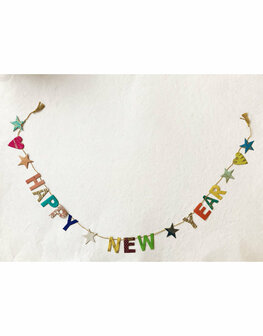 Happy New Year slinger van himalaya papier, Fairtrade gemaakt in Nepal