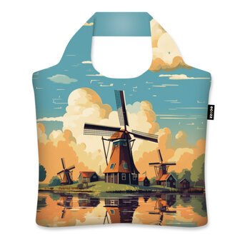 Ecozz Ecoshopper Windmill, opvouwbaar tasje met rits met molen print. Greenpicnic