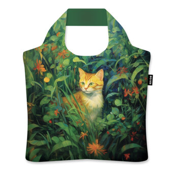 Ecozz Ecoshopper Cat in the Garden, opvouwbaar tasje met rits met kat print. Greenpicnic