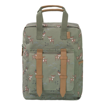 Fresk Backpack Deer Olive, groen rugtas met hertjes print