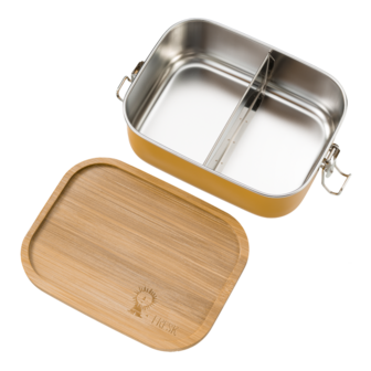 lion lunchbox van Fresk, okergele brooddoos van RVS - GreenPicnic