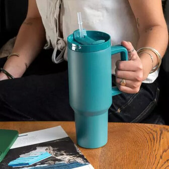 REX London Travel Mug, grote reisbeker met rietje en handvat