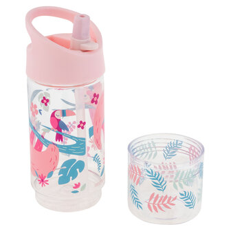 Sip and Snack bottle met luiaard, Tritan fles met afschroefbaar snackbakje