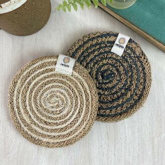 ReSpiin Jute Coasters  Natural grey en White- verkooppunt GreenPicnic