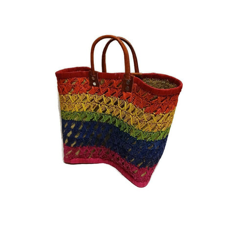 Fairtrade regenboog mandtas met raffia Greenpicnic