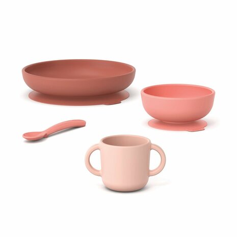 Ekobo Baby Meal Set Coral, siliconen servies bij Greenpicnic