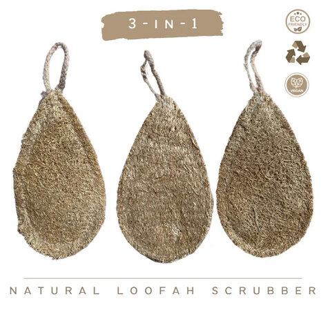 Set van 3 natuurlijke Loofah schuursponsjes