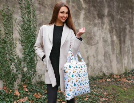 JheroBag Ecoshopper met rits, opvouwbaar tasje met vogel print