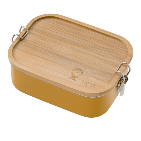 lion lunchbox van Fresk, okergele brooddoos van RVS - GreenPicnic