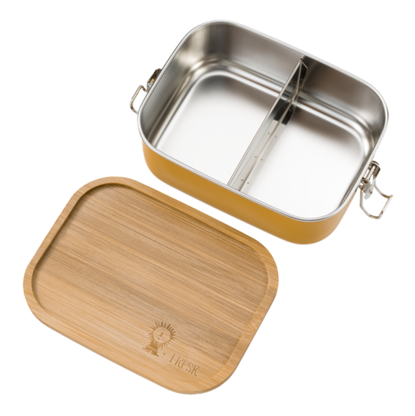 lion lunchbox van Fresk, okergele brooddoos van RVS - GreenPicnic