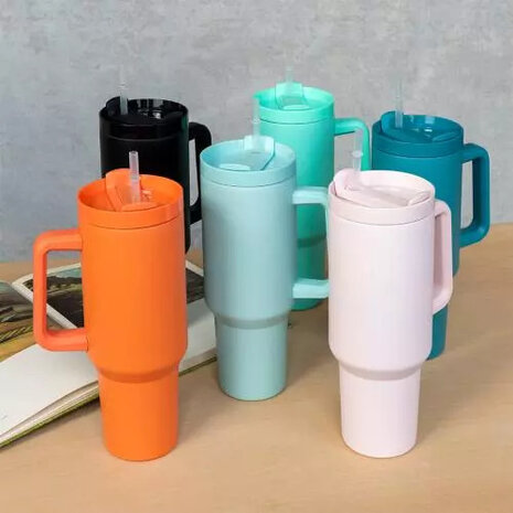 REX London Travel Mug, grote reisbeker met rietje en handvat diverse kleuren