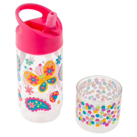 Sip and Snack bottle Butterfly, Tritan fles met afschroefbaar snackbakje