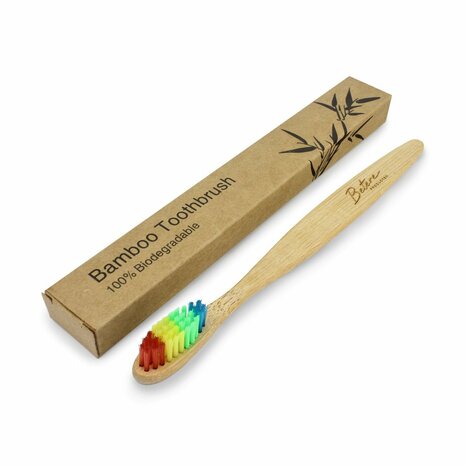 Bamboo Toothbrush Rainbow, regenboog tandenborstel van bamboe hout